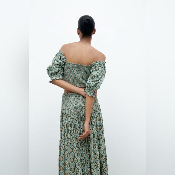 ZARA BOHO SMOCKED LONG PRINTED SKIRT - Picture 12 of 15
